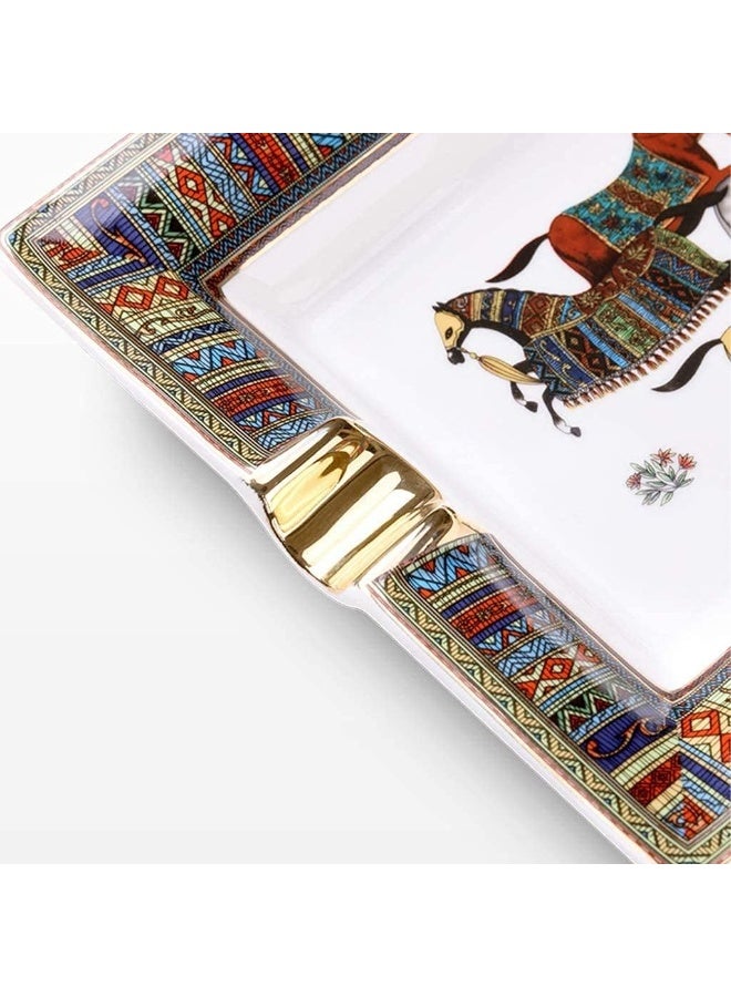 LUBINSKI Ceramic Cigar Ashtray with 2 Holder, Retro Pattern Tray Design ashtray for home Decoration Living Room - Image 3